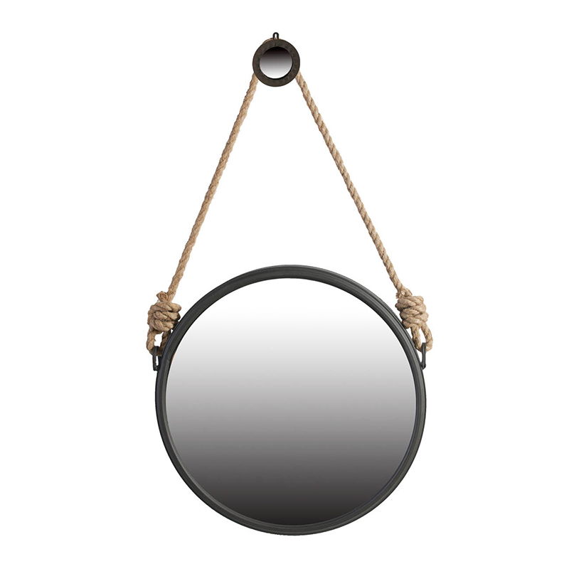 Handsome Cleveland Mirror With Rope Strap Contemporary Design Circle Mirror With Round Metal Frame For Wall Decor Bathroom, Entryway - Black And Silver