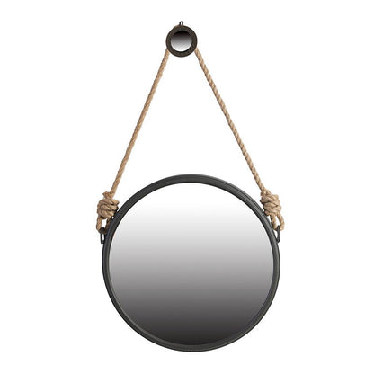 Handsome Cleveland Mirror With Rope Strap Contemporary Design Circle Mirror With Round Metal Frame For Wall Decor Bathroom, Entryway - Black And Silver