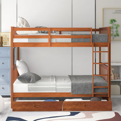 Full Over Full Bunk Bed With Ladders And 2 Storage Drawers - Walnut