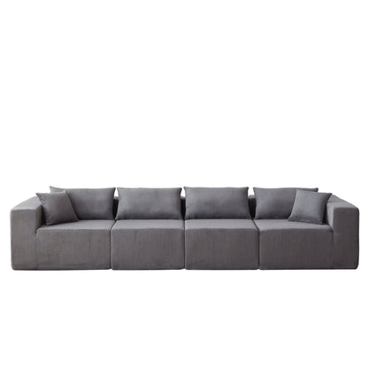 Corduroy Modular L Shaped Sectional Sofa, Luxury Floor Couch Set, 4 Piece Free Combination - Gray