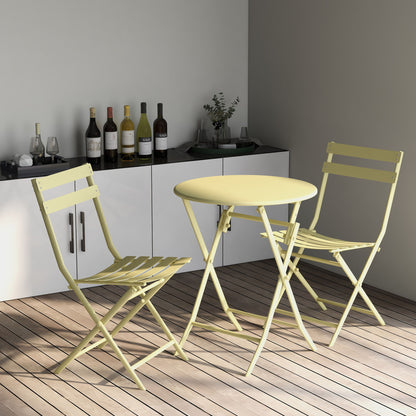 3 Piece Patio Bistro Set Of Foldable Round Table And Chairs - Yellow