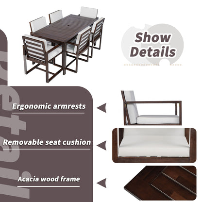 Patio Dining Set Outdoor Dining Table And Chair Set With And Removable Cushions For Patio, Backyard, Garden - Dark Brown