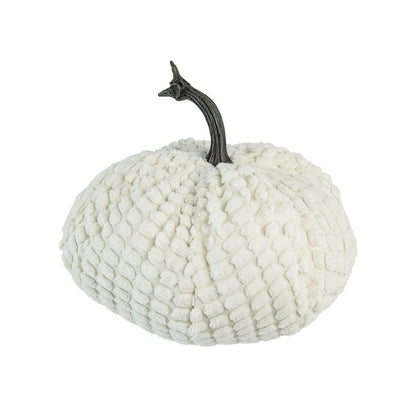Chenille Weighted Pumpkin Ornament Decor For Holiday Harvest Festival Fall Festival & Thanksgiving (Set of 2) - White