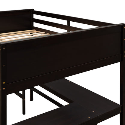 Full Size Loft Bed With Shelves With Desk - Espresso