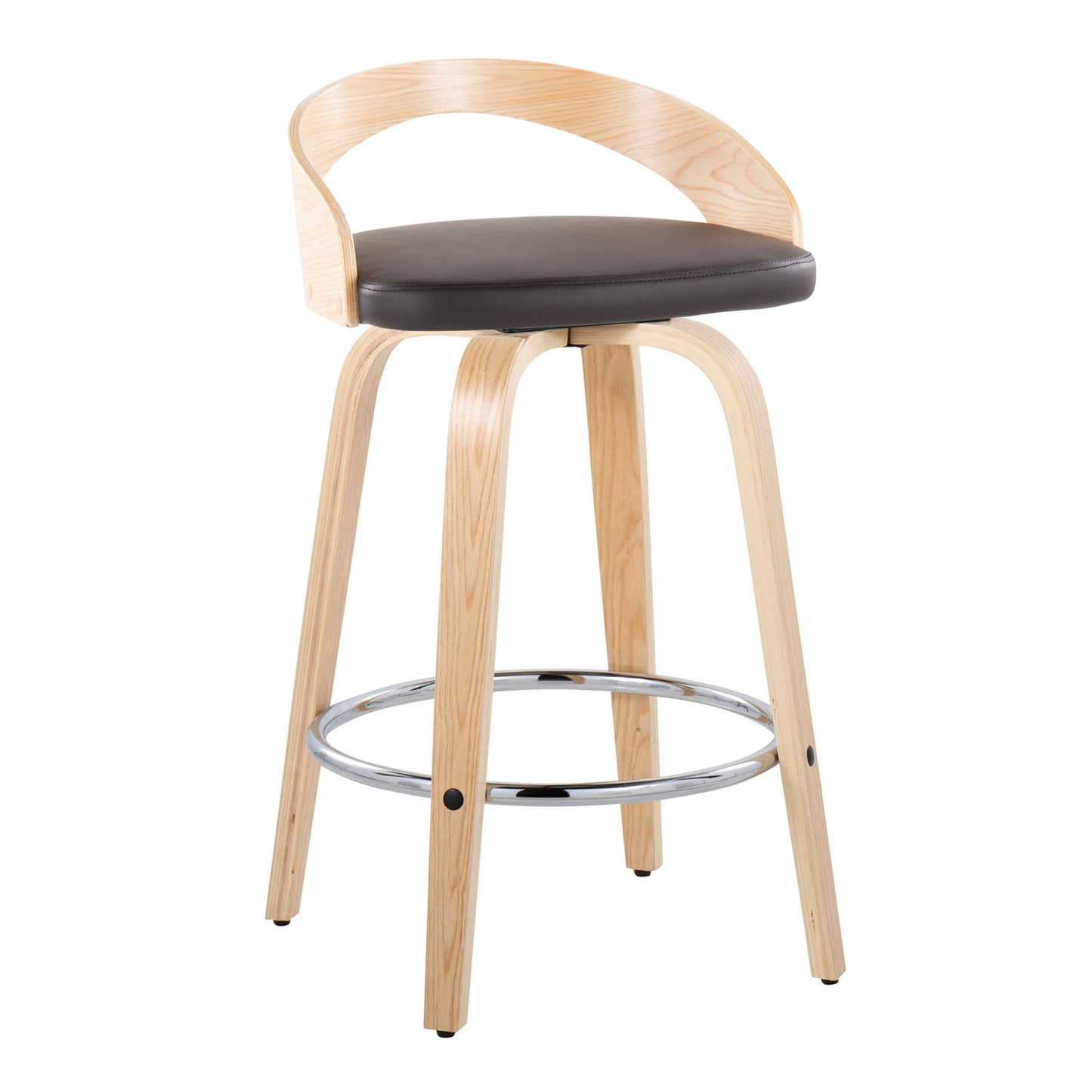 Grotto - Contemporary Fixed Height Counter Stool With Swivel With Round Footrest (Set of 2) - Natural / Brown