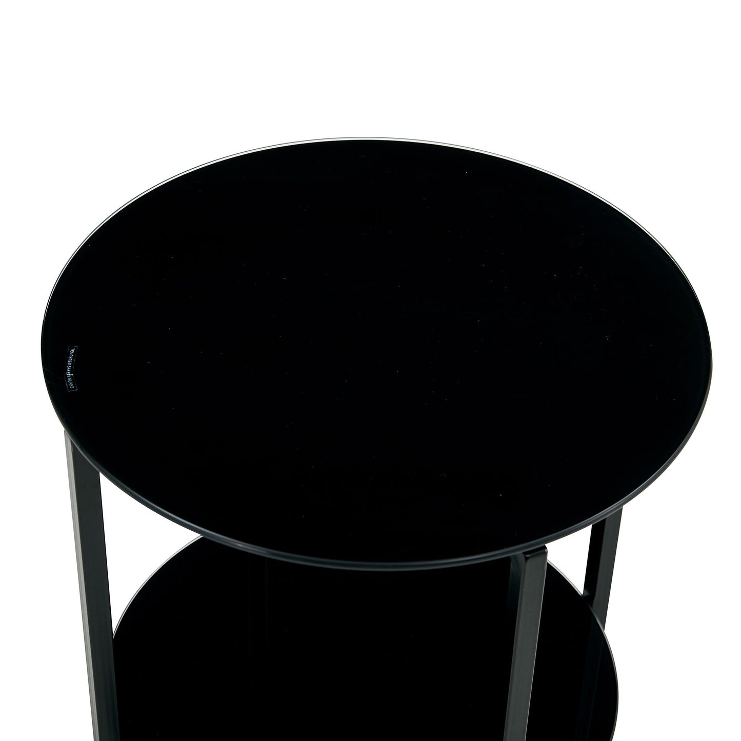 Tempered Glass End Table (Set of 2), Round Coffee Table For Bedroom Living Room Office - Black