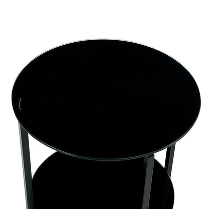 Tempered Glass End Table (Set of 2), Round Coffee Table For Bedroom Living Room Office - Black