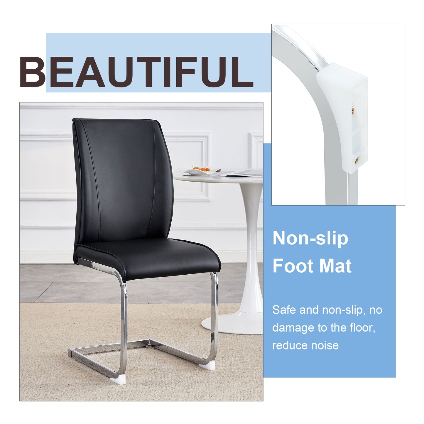 Luxurious And Minimalist Chair Covers, 2 High Elasticity Dining Chairs Metal Arched Legs - Black / Silver