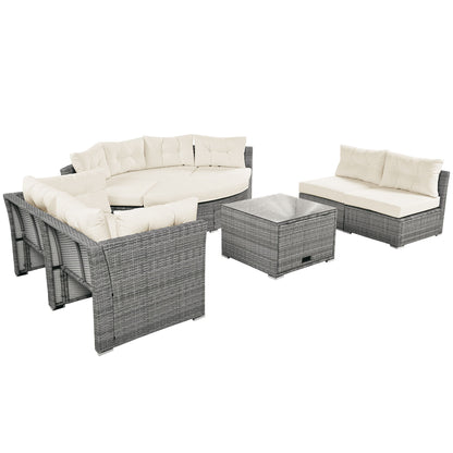 Patio Furniture Set Outdoor Daybed Rattan Sectional With Cushions And Center Table - Beige