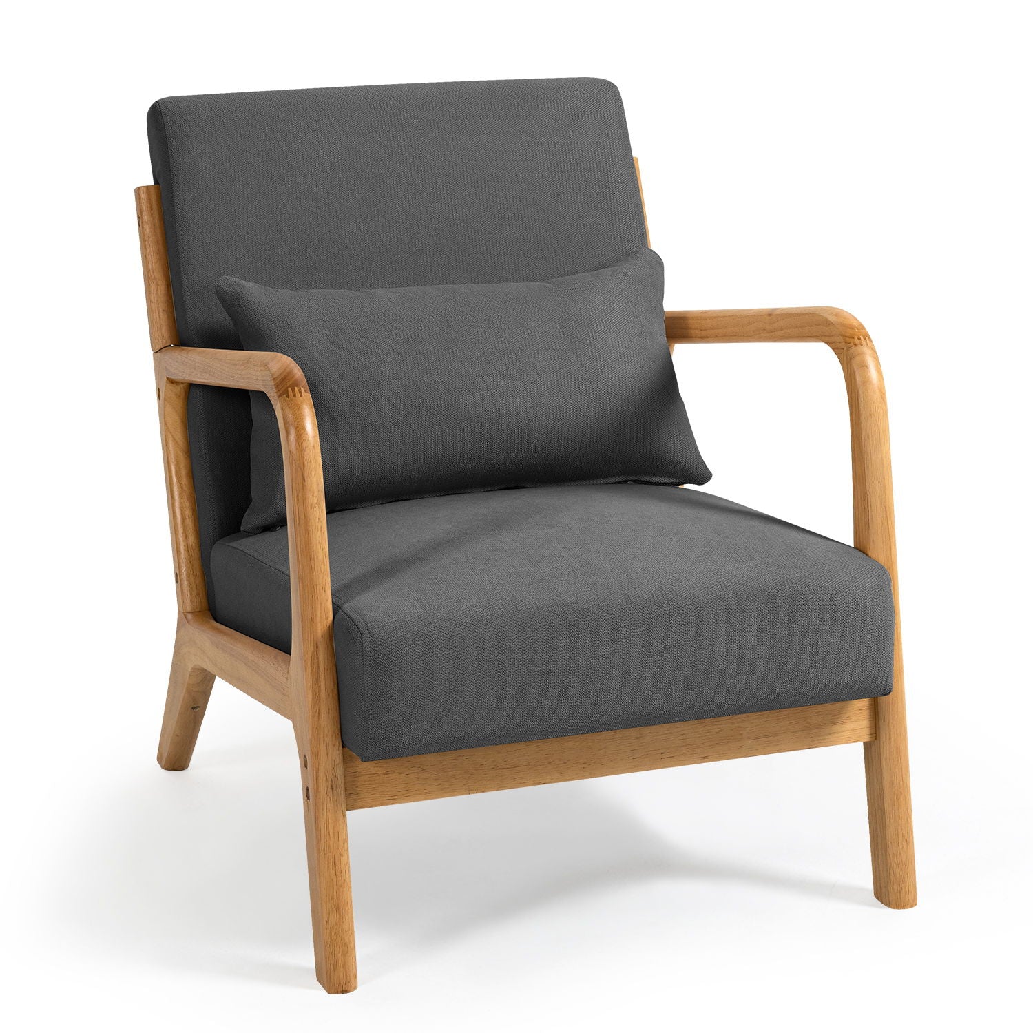 Leisure Chair With Solid Wood Armrest And Feet, Mid-Century Modern Accent Sofa, 1 Seat - Dark Gray