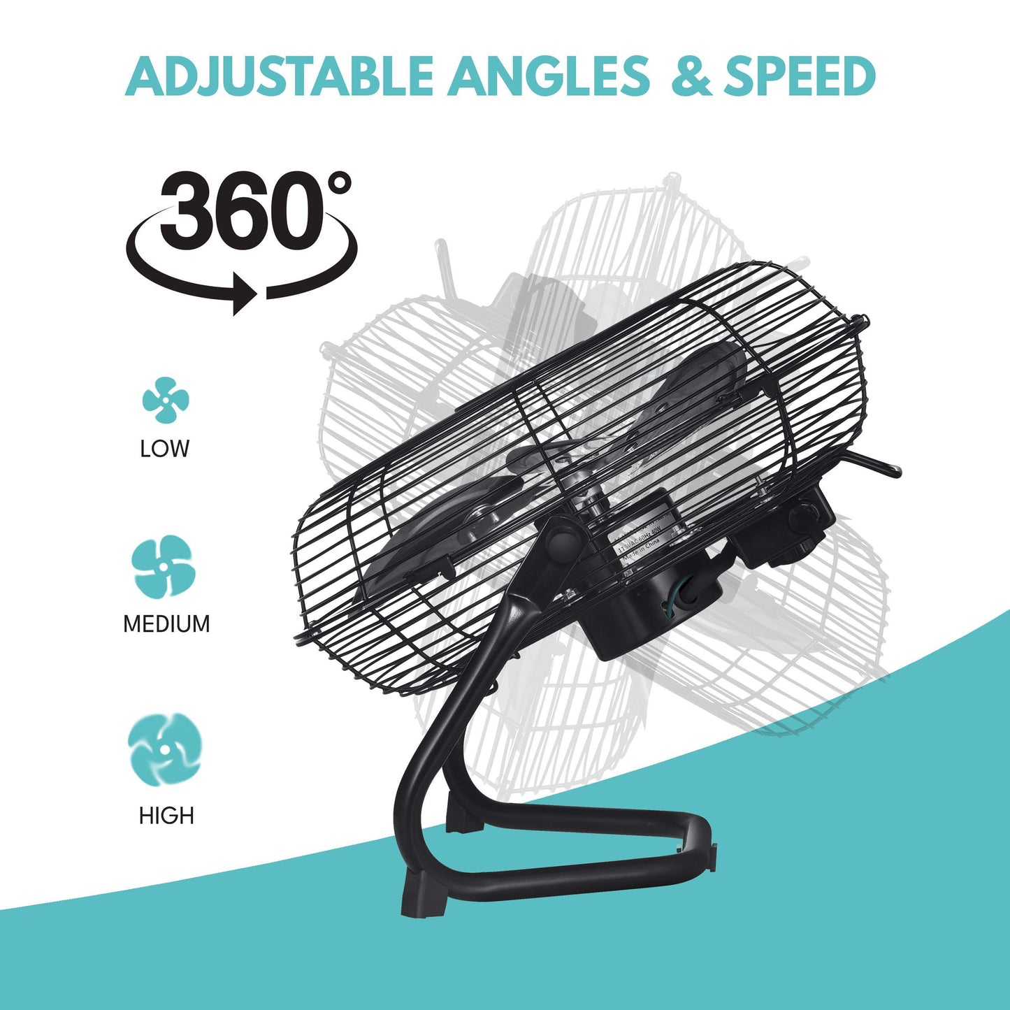3 Speed High Velocity Industrial Heavy Duty Metal Floor Fan With Tilting Head, For Outdoor / Indoor Use - Black