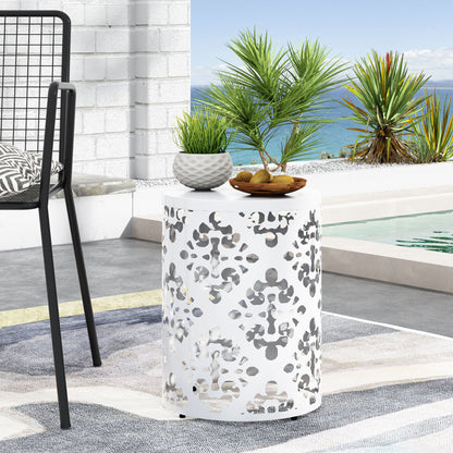 Outdoor Metal End Table, Large - White
