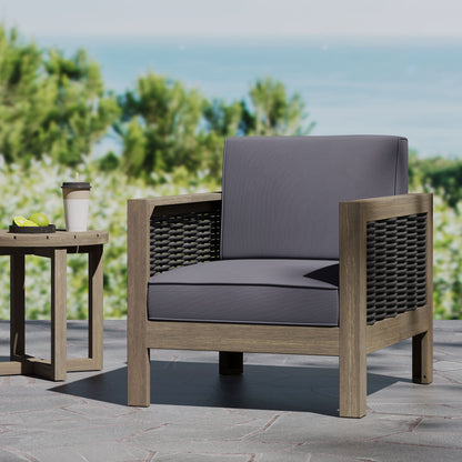 Outdoor Club Chair With Wicker Accents And Water Resistant Cushions - Gray