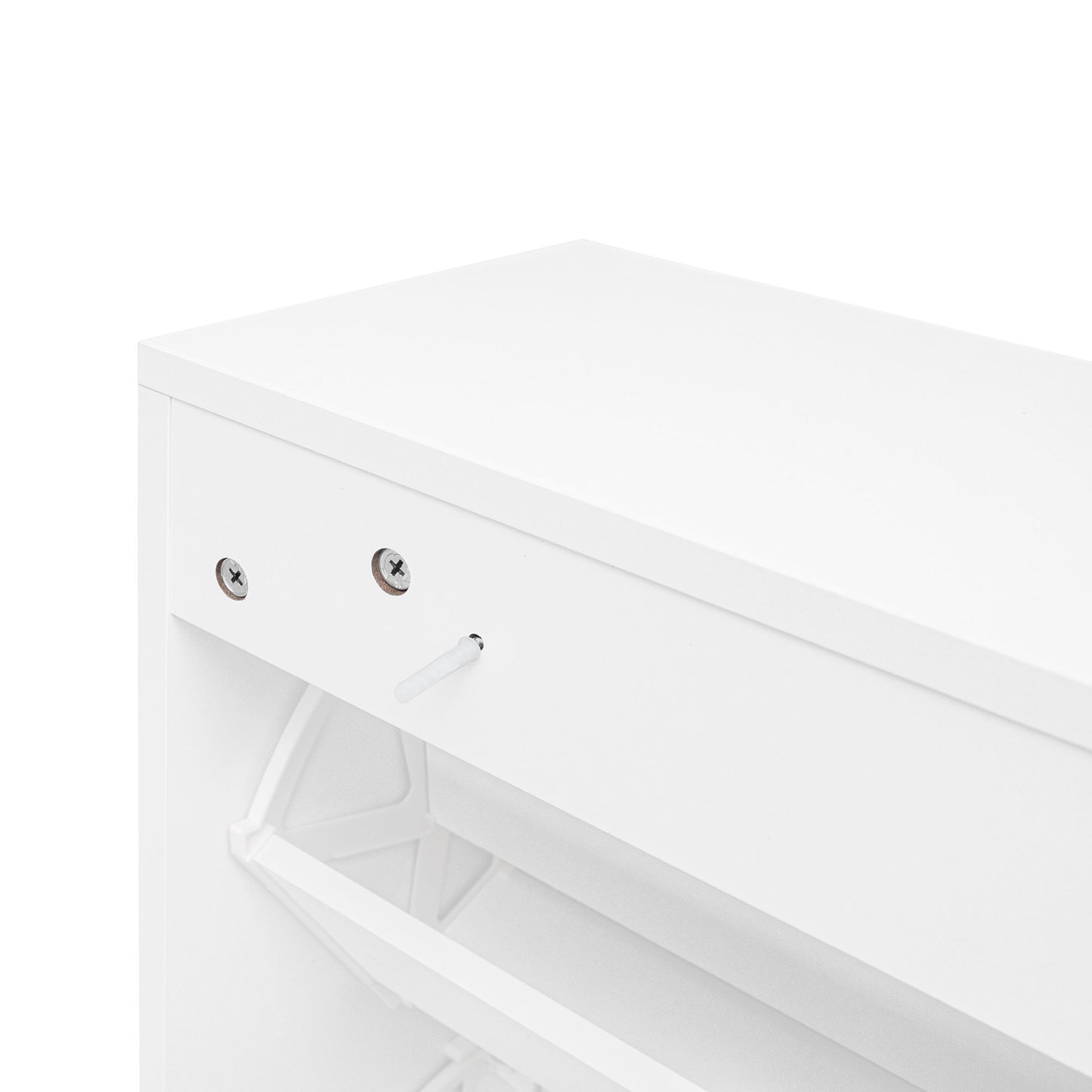 Modern Rattan 3 Door Shoe Rack Cabinet For Entryway Freestanding White Storage Unit In Particle Board - White