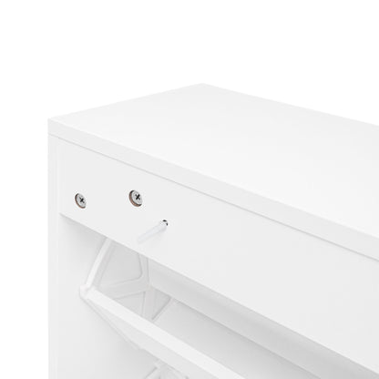 Modern Rattan 3 Door Shoe Rack Cabinet For Entryway Freestanding White Storage Unit In Particle Board - White