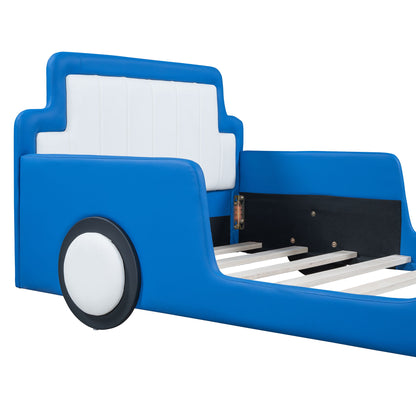 Twin Size Race Car Shaped Platform Bed & Wheels - Blue
