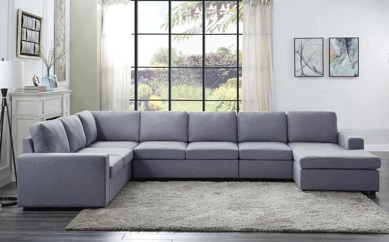 Tifton - Linen 7 Seat Reversible Modular Sectional Sofa Chaise - Light Gray