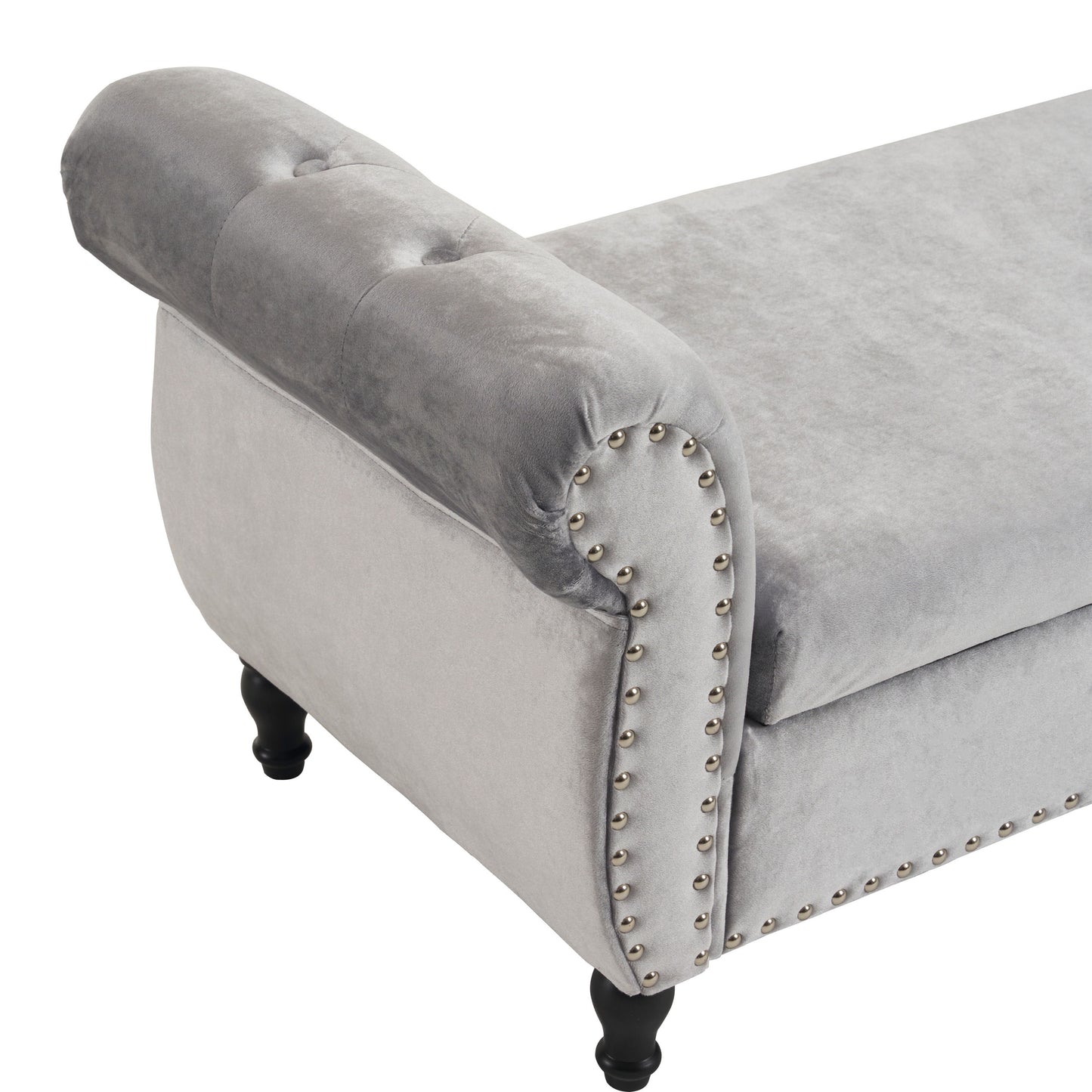 Velvet Multifunctional Storage Rectangular Ottoman Bench With Pillow - Gray