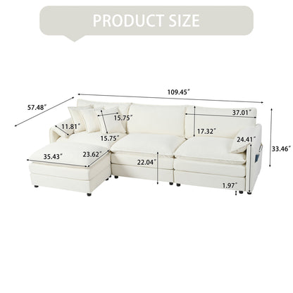 Modular Sectional Sofa Oversized Deep Seat L Shaped Couch Set With Movable Ottoman Beige