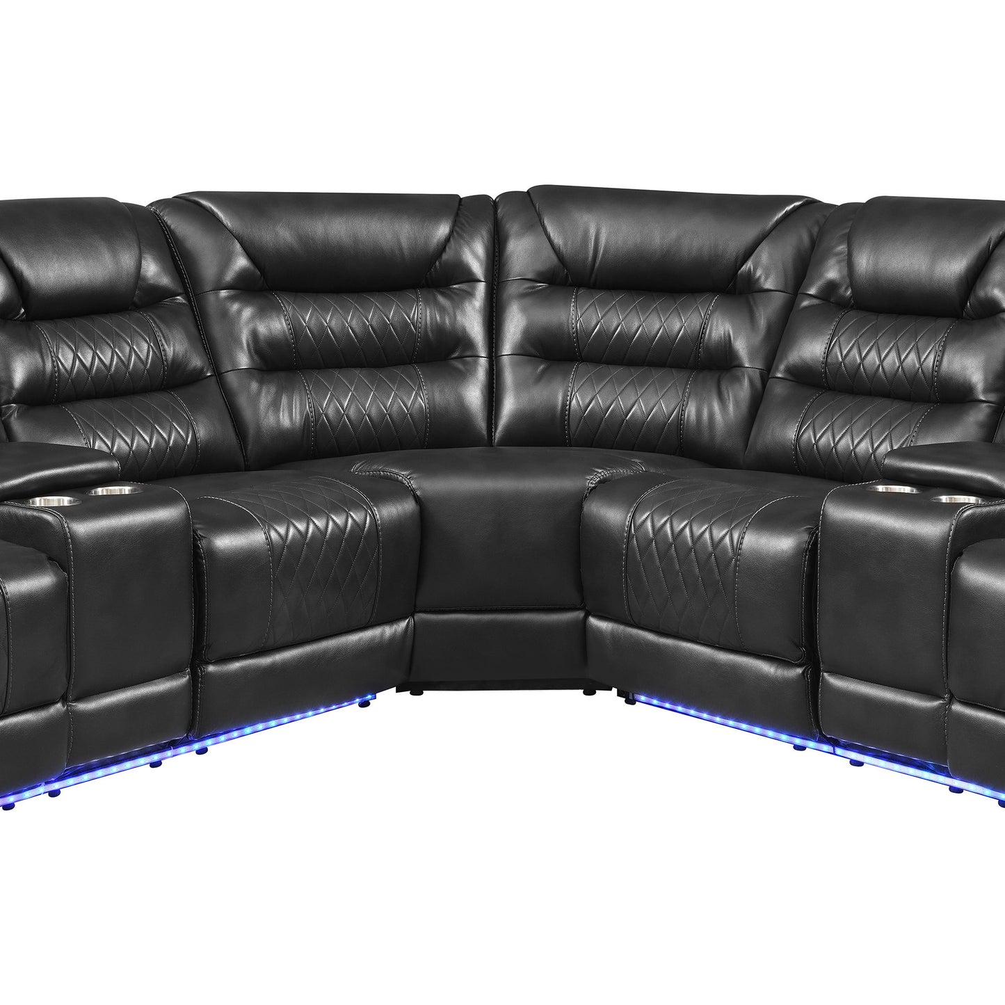 Manual Reclining Sectional Sofa Set L Shaped Symmetrical Motion Sofa Corner Couch Sets With Storage Boxes, 4 Cup Holders And LED Light Strip For Living Room - Black