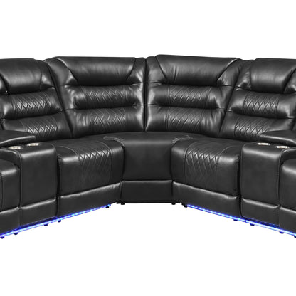 Manual Reclining Sectional Sofa Set L Shaped Symmetrical Motion Sofa Corner Couch Sets With Storage Boxes, 4 Cup Holders And LED Light Strip For Living Room - Black