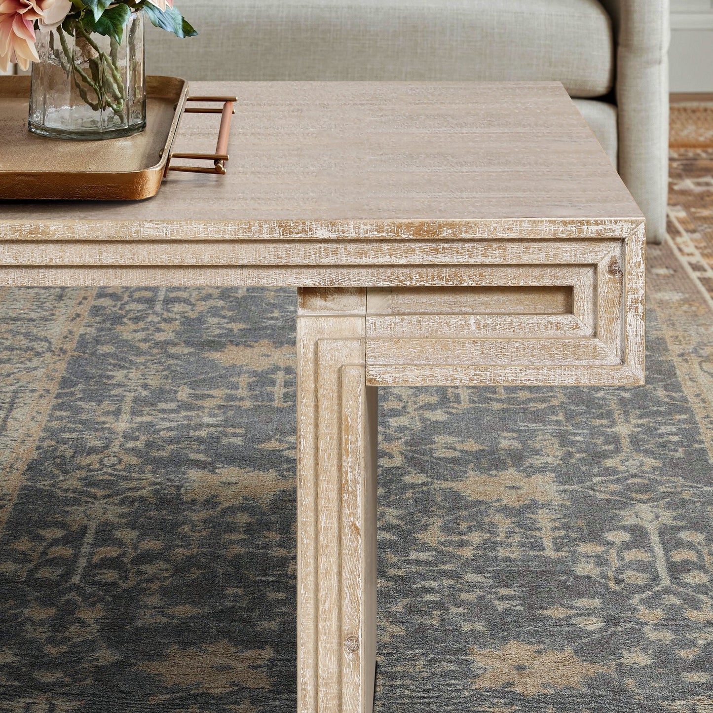 American Vintage Industrial Coffee Table, Premium Reclaimed Wood Texture, Double Tier Design - Antique Natural