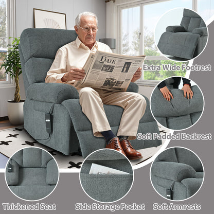 Oversized Power Lift Recliner Chair, Electric Fabric Recliner Chair, Home Theater Seating, Reclining Sofa Chair With Remote Control, Side Pocket, Spacious Seat - Dark Gray