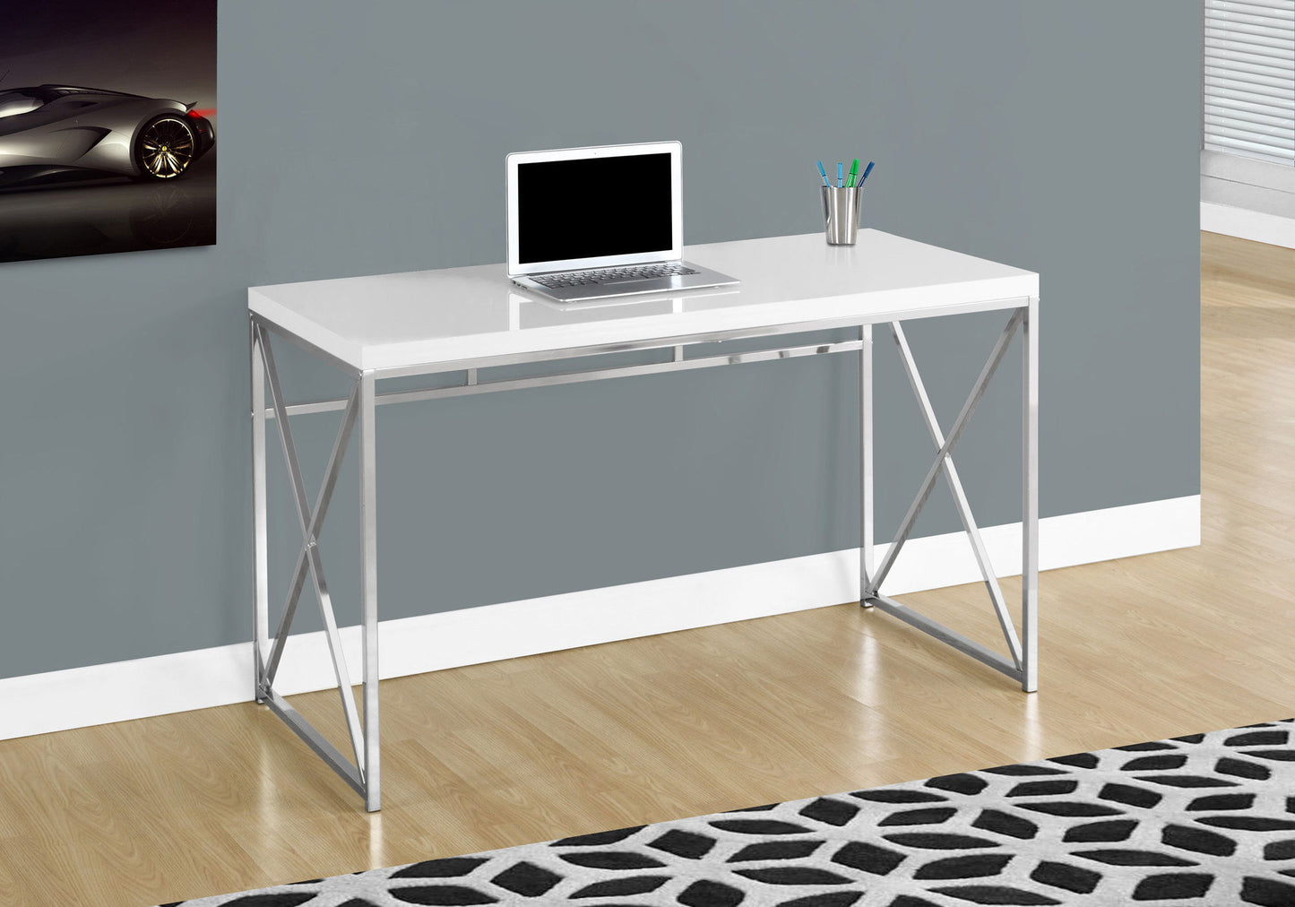 Computer Desk For Home Office, Laptop, Glossy Contemporary & Modern - White