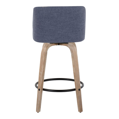 Toriano - Contemporary Fixed Height Counter Stool With Swivel With Round Footrest (Set of 2) - Blue / Whitewashed