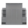 Queen Size Murphy Wall Bed With Shelves, Drawers And LED Lights - Gray