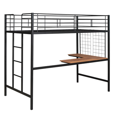 Twin Loft Bed With Desk And Grid - Black