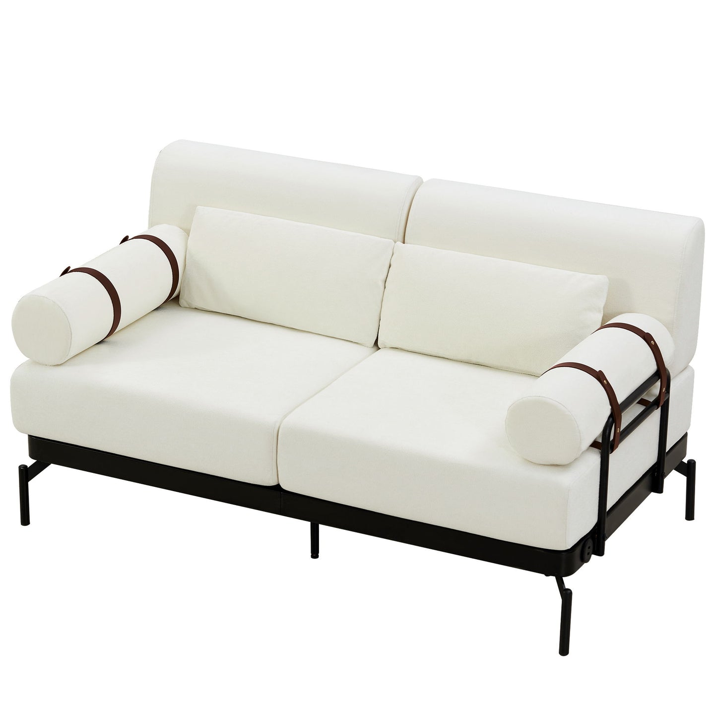 Modern Loveseat Sofa 59" Couch With Flexible USB Ports, Unique Cylindrical Armrests - Beige