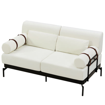 Modern Loveseat Sofa 59" Couch With Flexible USB Ports, Unique Cylindrical Armrests - Beige