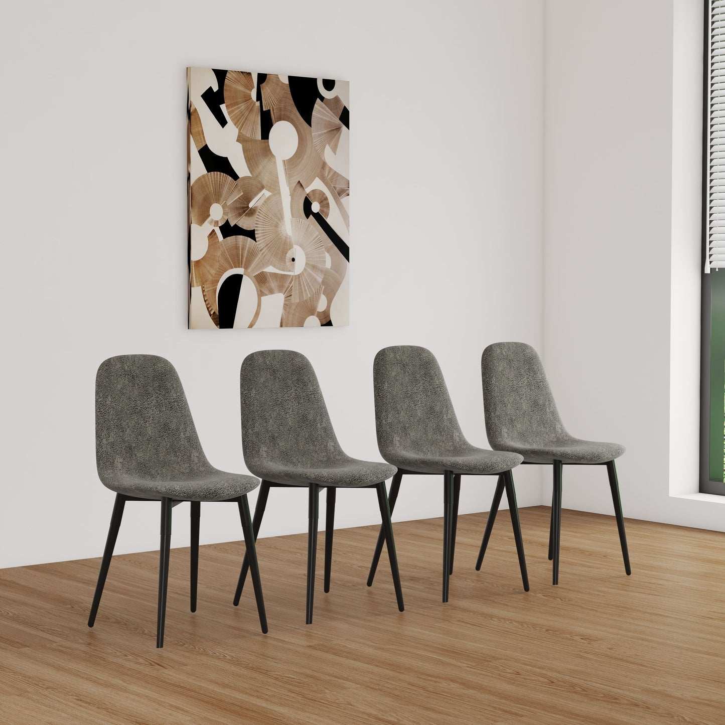 Modern Accent Dining Chairs (Set of 4), Upholstered Seat, Spoon Shape - Black / Gray