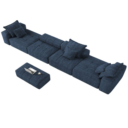 Modern Oversized Modular Sectional Sofa, Sparkling Chenille Soft Cushion Sofa With 6 Pillows, 6 Pieces Diy Combination Tufted Sofa, No Assembly Required - Blue