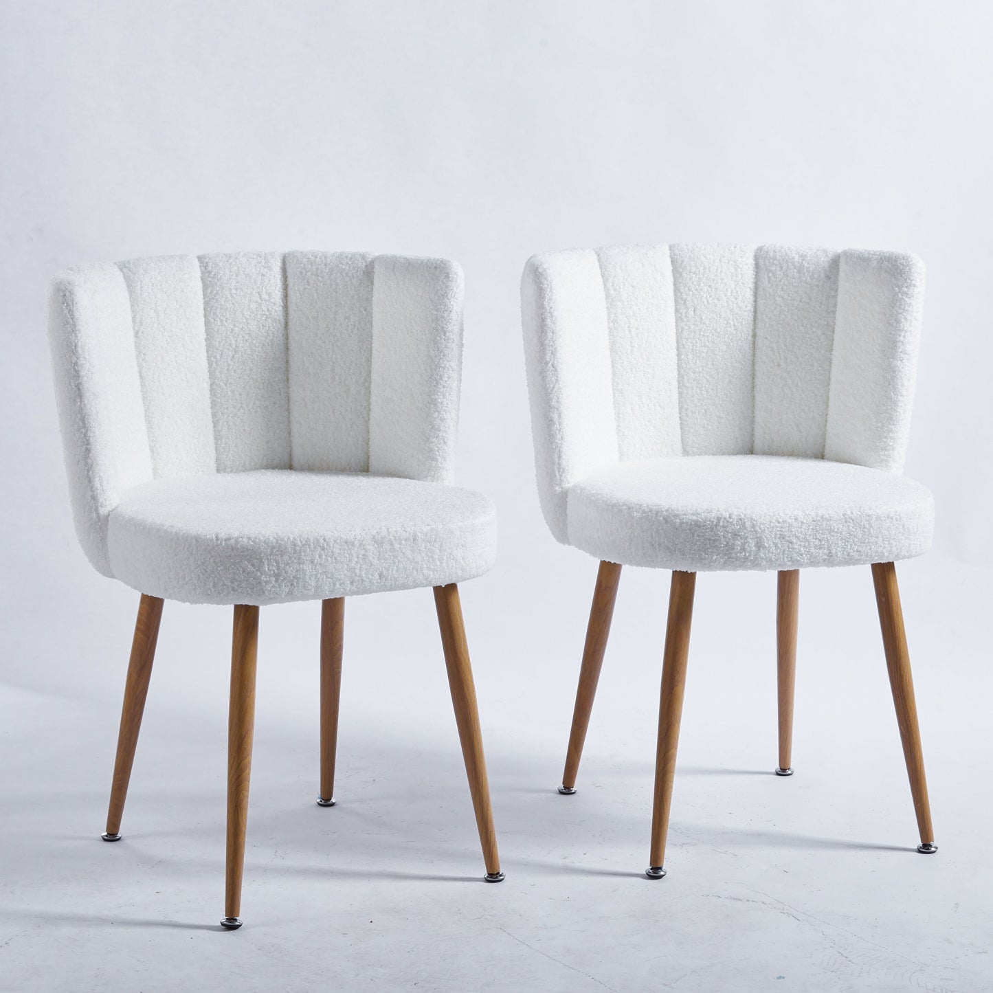 Modern Dining Chair (Set of 2) With Iron Tube Wood Color Legs, Shorthair Cushions And Comfortable Backrest, Suitable For Dining Room, Living Room, Cafe, Simple Structure - White