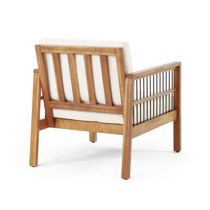 Club Chair With Slat Panel Design - Teak / Beige