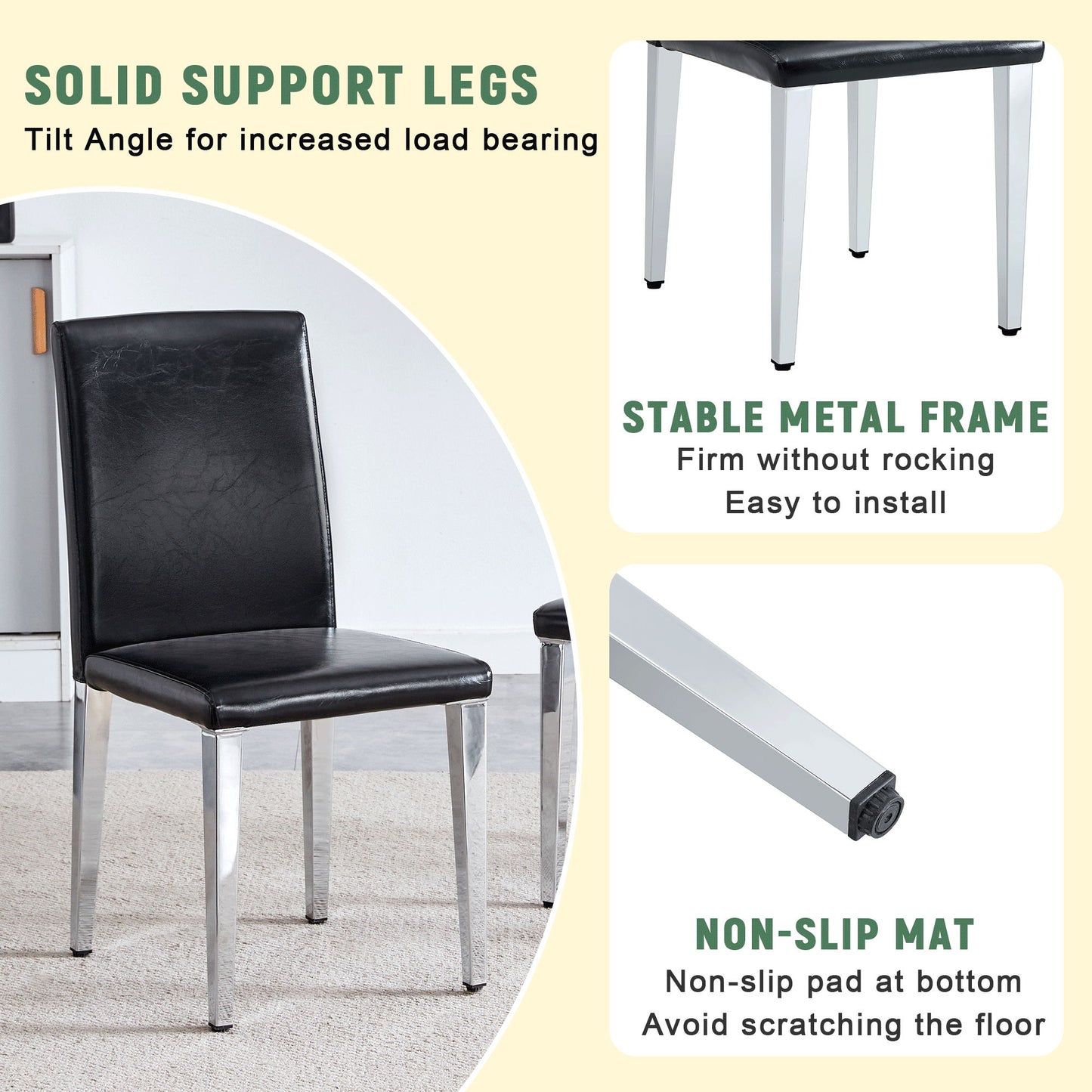(Set of 2) Backrest Chairs With Metal Legs, They Are Ideally Suited For Minimalist And Contemporary Home Styles - Black / Silver