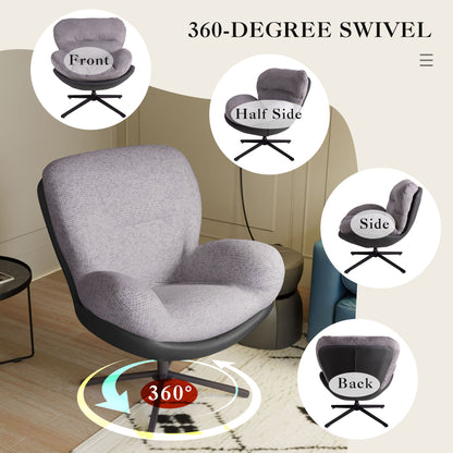 360ÔøΩÔøΩ Swivel Office Chair, Modern Chenille Chair With And Metal Base Frame, No Wheels, Accent Chair - Gray