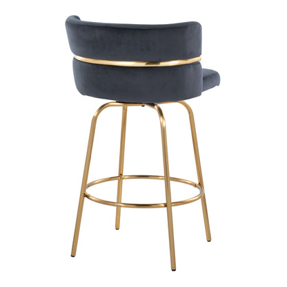 Cinch - Glam / Art Deco Fixed Height Counter Stool With Swivel With Round Footrest (Set of 2) - Gold / Black