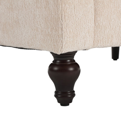 Mid Century Modern Chenille Fabric Loveseat Sofa With Brown Wood Feet, 2 Seat Upholstered Couch For Living Room And Bedroom - Beige