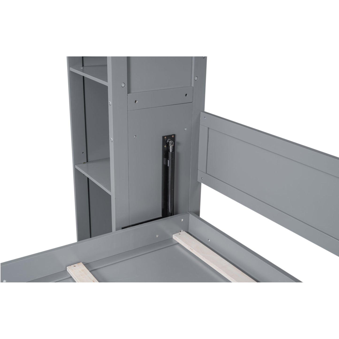 Queen Size Murphy Wall Bed With Shelves And LED Lights - Gray