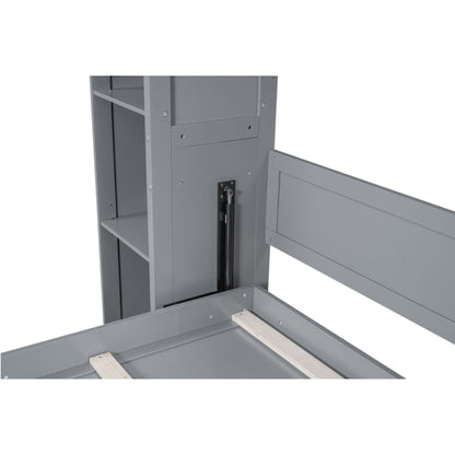 Queen Size Murphy Wall Bed With Shelves And LED Lights - Gray