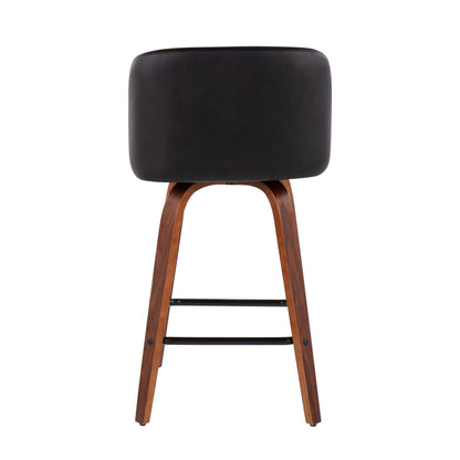 Toriano - Mid-Century Modern Fixed Height Counter Stool With Square Footrest (Set of 2) - Walnut / Black