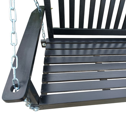 Front Porch Swing With Armrests For Outdoor Patio, Garden Yard, Backyard Or Sunroom - Black
