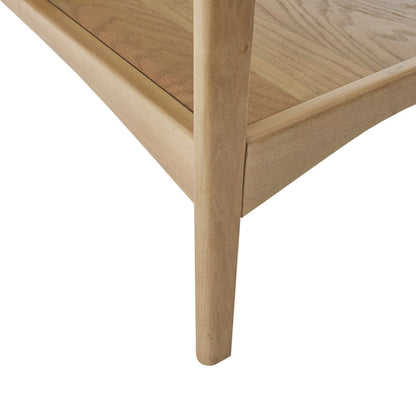Mid - Century End Table With Storage Shelf - Off White / Natural