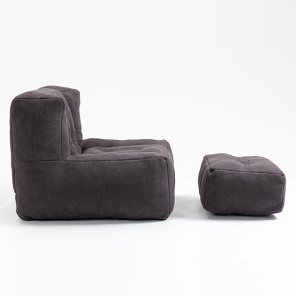 Fluffy Bean Bag Chair, Comfortable Bean Bag For Adults And Children, Super Soft Lazy Sofa Chair With Memory Foam And Ottoman, Indoor Modern Focus Bean Bag Chair For Living Room, Bedroom, Apartment - Black