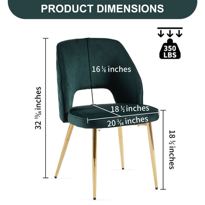 Velvet Dining Chairs With Metal Legs And Hollow Back Upholstered Dining Chairs (Set of 4) - Dark Green