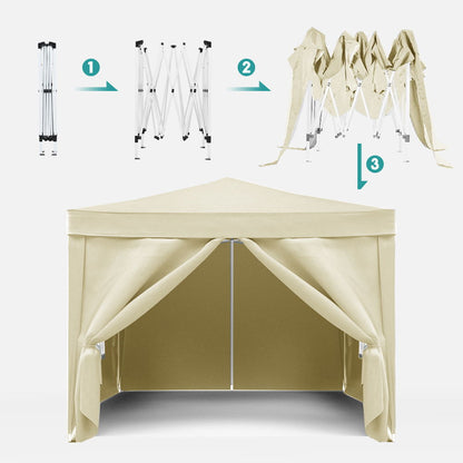 10'X10' Folding Canopy With 4 Removable Sidewalls Outdoor Event Shelter UPF 50+ Gazebo Portable Tents For Parties Beach Camping Wedding Ez Pop Up Canopy 4 Pieces Weight Bag + Carry Bag - Beige