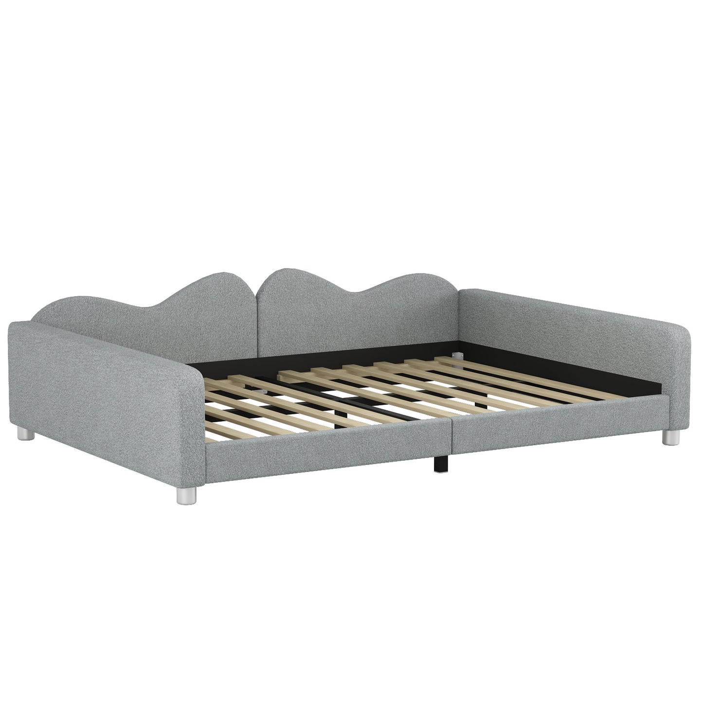 Full Size Upholstered Daybed, Sherpa Fabric Sofabed With Cloud-Shaped Backrest, No Box - Spring Needed - Gray